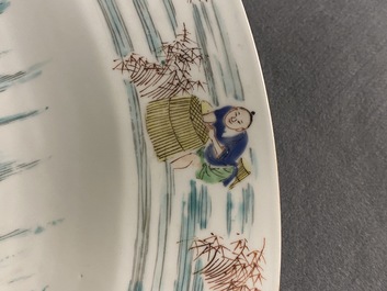 A large Chinese famille rose 'fishermen' dish, Yongzheng/Qianlong